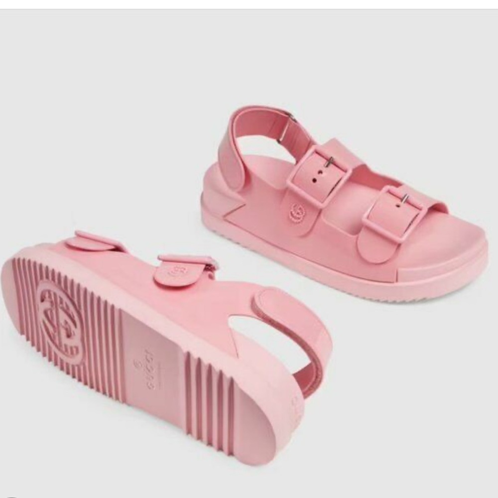 Gucci Double G Logo Rubber Slingback Sandals